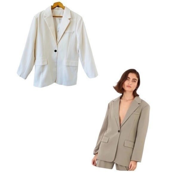 SILK & SALT One Button Long Blazer Ecru Size L NEW - Picture 2 of 10